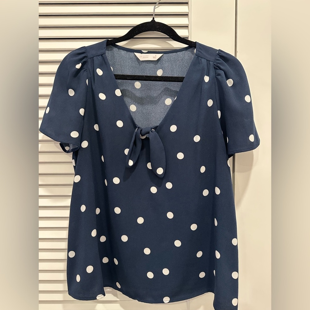 LC Lauren Conrad V- neck Polka Dot Blouse Small